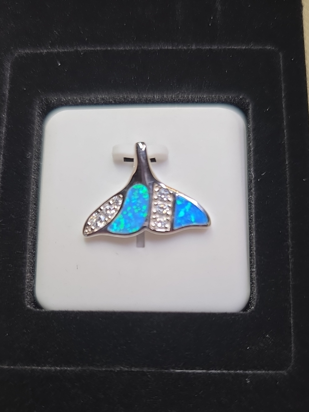 Blue Opal Whale Tail Pendant Necklace - Sterling Silver